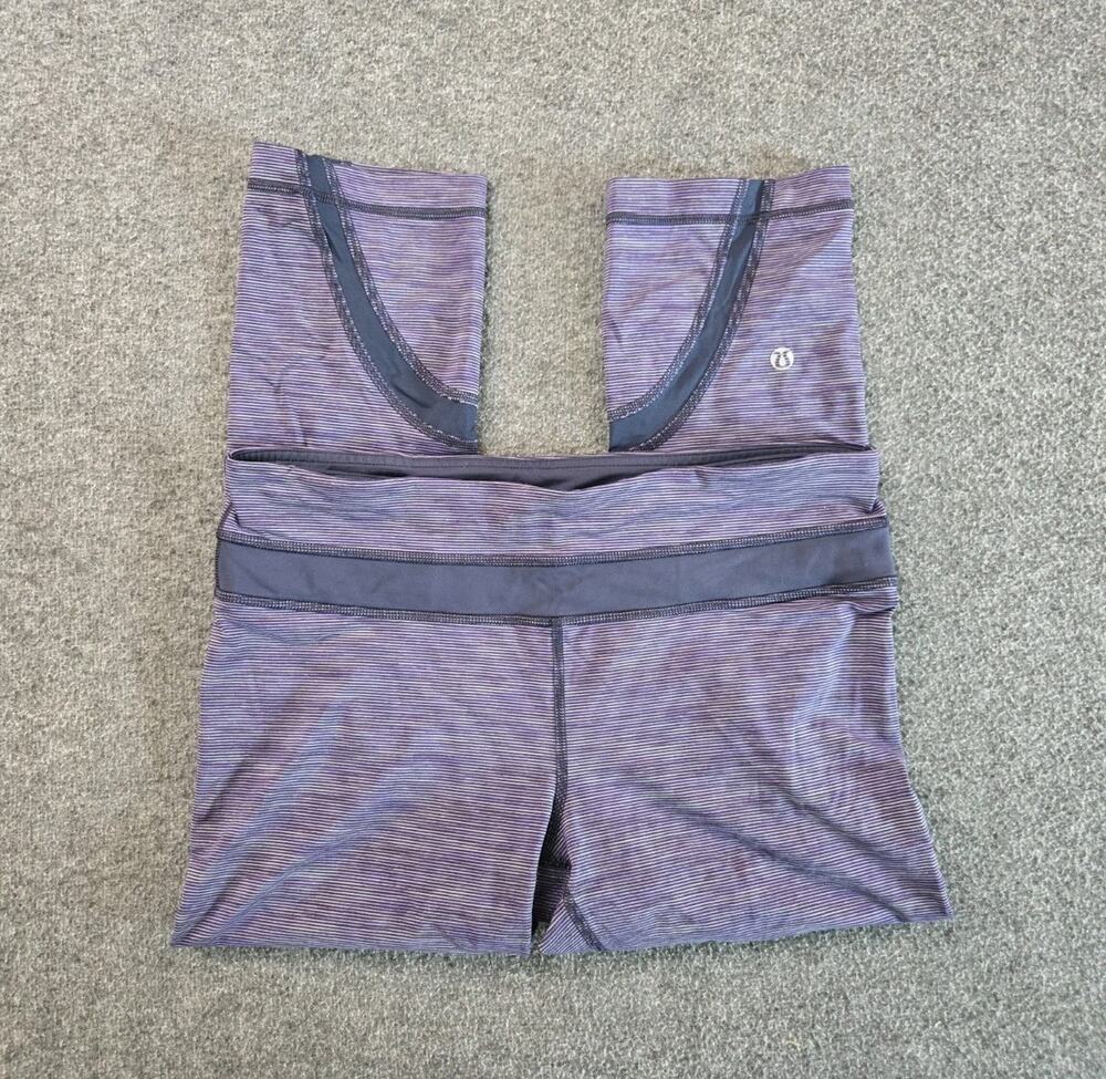 Lululemon Run Inspire Crop Leggings Womans Sz 8 Purple Gray Space Dye Stripe